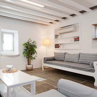 Le salon de la Villa River à Sifnos